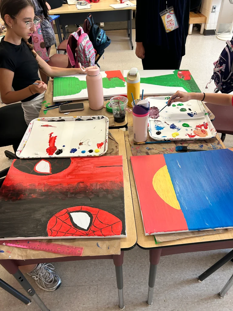 Art pieces are displayed during a week at Art Camp at Rouge Camps Richmond Hill.